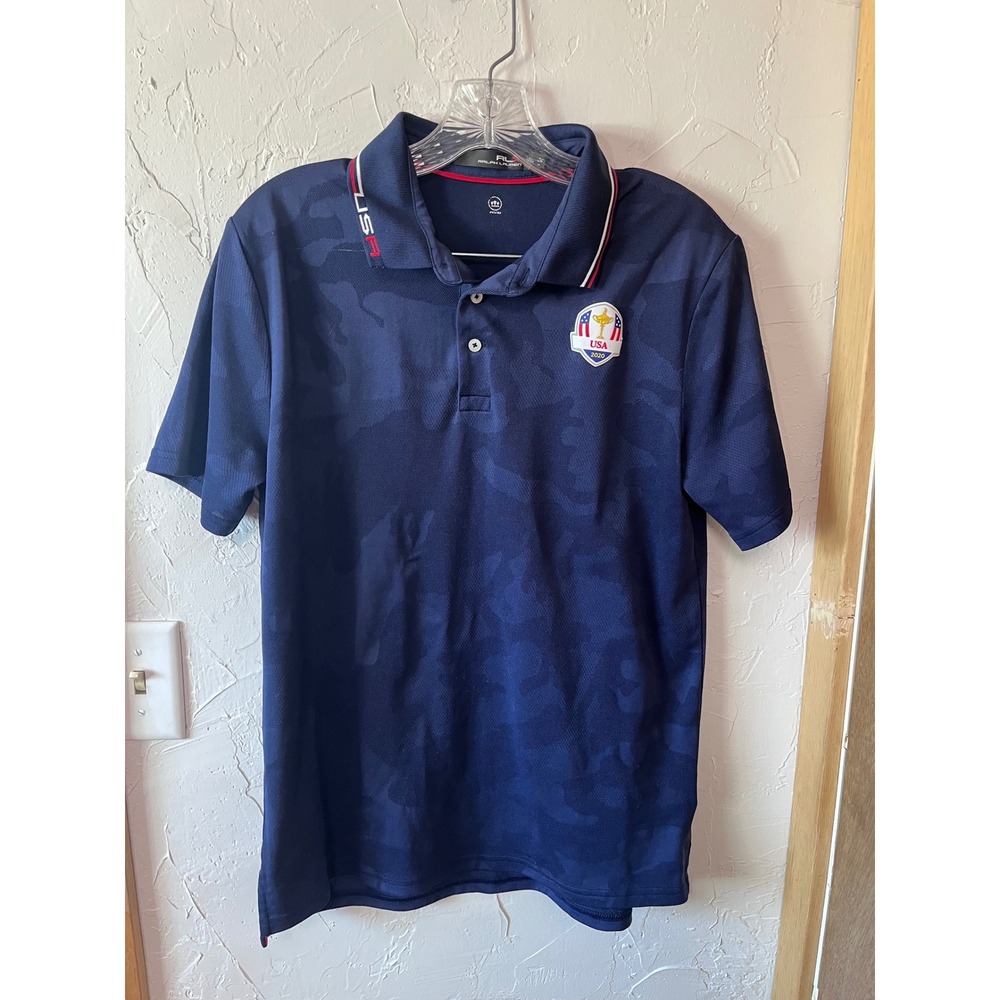 RLX Ralph Lauren Boys Navy Camo Ryder Cup 2020 Team USA Golf Polo Shirt XL 18-20